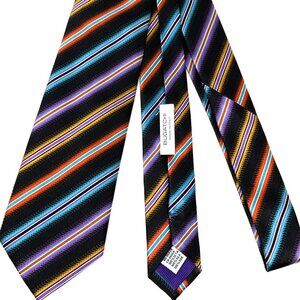 Bugatchi Silk tie Necktie Bright Colorful Rainbow Stripe on Black Made Italy